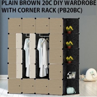 PLAIN BROWN 16C DIY Corner Rack Storage Cabinet Wardrobe With Almari Hanger (PB20BC)