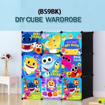 Baby Shark Doo BLACK 9C DIY Rack Storage Cabinet Wardrobe With Almari Hanger (BS9BK)
