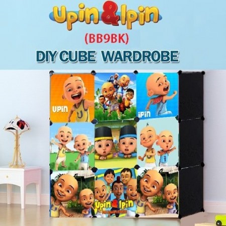 NEW Upin & Ipin BLACK 9C DIY Rack Storage Cabinet Wardrobe With Almari Hanger (BB9BK)