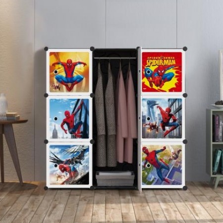 NEW SPIDERMAN BLACK 9C DIY Rack Storage Cabinet Wardrobe With Almari Hanger (NS9BK)