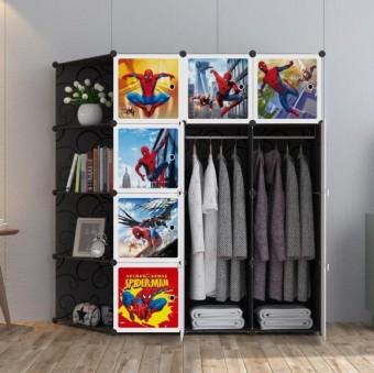 NEW SPIDERMAN BLACK CR 12C DIY Corner Rack Storage Cabinet Wardrobe With Almari Hanger (NS1