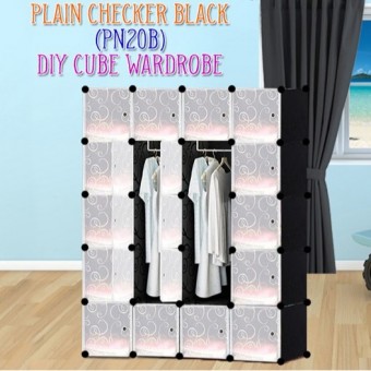 PLAIN BLACK 20C DIY Rack Storage Cabinet Wardrobe With Almari Hanger (PN20B)