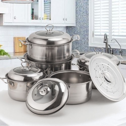 10pc High Quality Stainless Steel Pot Set Semi Glass Lid (10SSL)