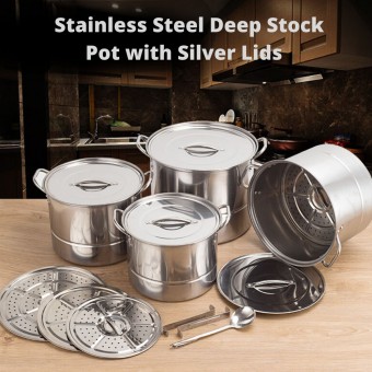 High Quality 8pc Stainless Steel Deep Stock Pot With Silver Lids (8SSL)