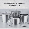 High Quality 8PC Stock Pot with Glass Lid (8GSP)