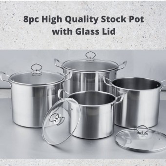 High Quality 8PC Stock Pot with Glass Lid (8GSP)