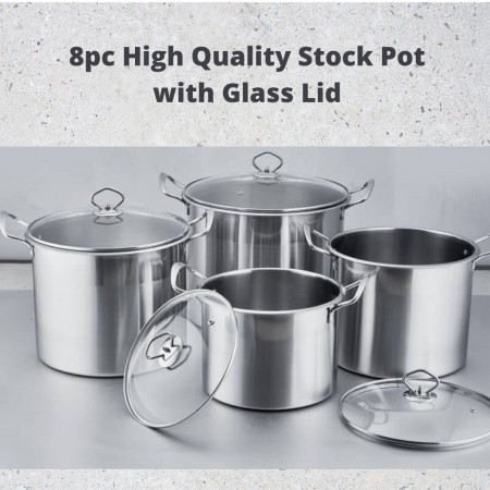 High Quality 8PC Stock Pot with Glass Lid (8GSP)