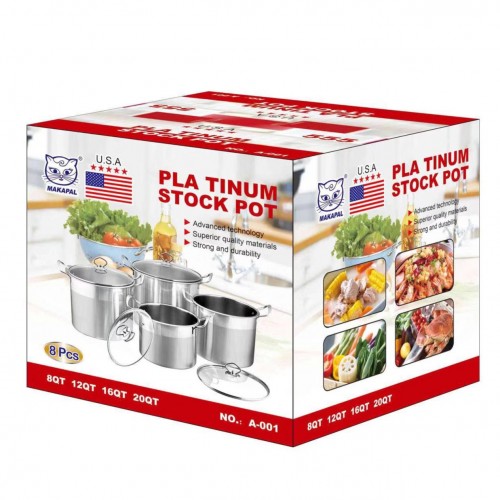 High Quality 8PC Stock Pot with Glass Lid (8GSP)