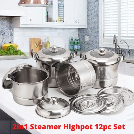 2IN1 Steamer HighPot 12PC Set Semi Glass Lid (12PSP)