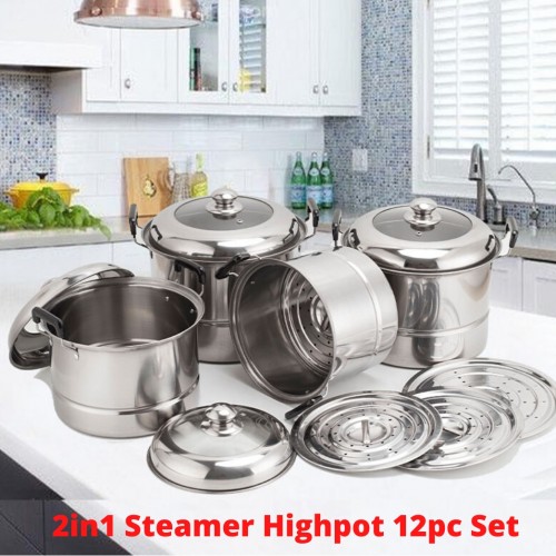 2IN1 Steamer HighPot 12PC Set Semi Glass Lid (12PSP)