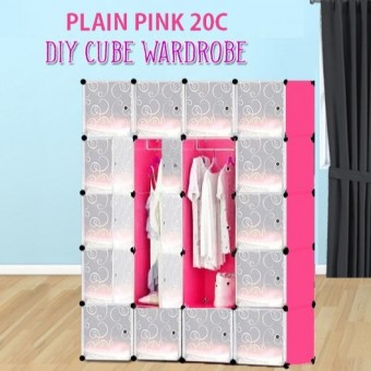 PLAIN PINK 20C DIY Rack Storage Cabinet Wardrobe With Almari Hanger (PN20PK)