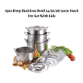8pcs Deep Stainless Steel 24/26/28/30cm Stock Pot Set With Lids (8HSP)