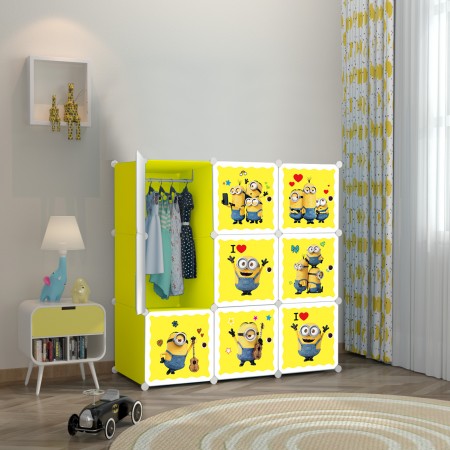 MINION YELLOW 9C DIY Rack Storage Cabinet Wardrobe With Almari Hanger (MN9Y)