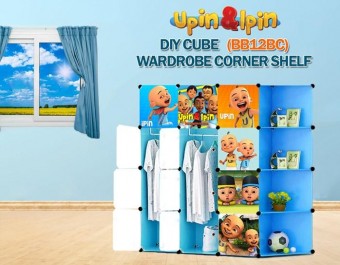 NEW Upin & Ipin BLUE 12C DDIY Rack Storage Cabinet Wardrobe Corner Rack With Almari Hanger (BB12BC)