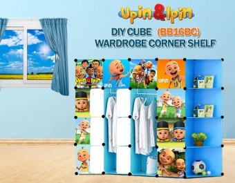 NEW Upin & Ipin BLUE 16C DIY Rack Storage Cabinet Wardrobe Corner Rack With Almari Hanger (BB16BC)