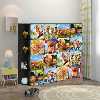 NEW Upin & Ipin BLACK 16C DIY Rack Storage Cabinet Wardrobe Corner Rack With Almari Hanger (BB16