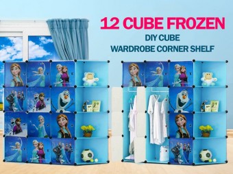 FROZEN BLUE 12C  DIY Rack Storage Cabinet Wardrobe With Corner & Almari Hanger (BFZ12CB)