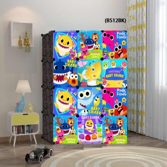 Baby Shark Doo BLACK 12C DIY Rack Storage Cabinet Wardrobe With Almari Hanger (BS12BK)