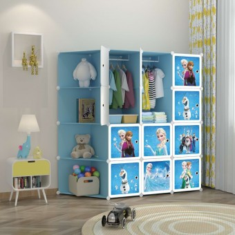 NEW FROZEN BLUE 12C  DIY Rack Storage Cabinet Wardrobe With Corner & Almari Hanger (FZ12CB)