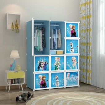 NEW FROZEN BLUE 12C DIY Rack Storage Cabinet Wardrobe With Almari Hanger (FZ12B)