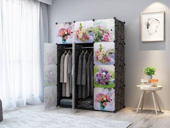 FLOWERY ROSES 12C DIY Rack Storage Cabinet Wardrobe With Almari Hanger (NF12BK)
