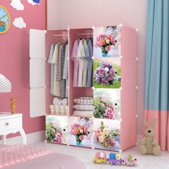 FLOWERY ROSES 12C DIY Rack Storage Cabinet Wardrobe With Almari Hanger (NF12P)