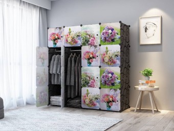 FLOWERY ROSES 16C DIY Rack Storage Cabinet Wardrobe With Almari Hanger (NF16BK)