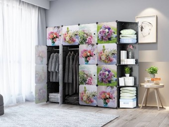 FLOWERY ROSES BLACK 16C DIY Rack Storage Cabinet Wardrobe Corner Rack With Almari Hanger (NF16CK)