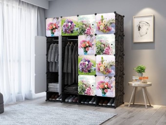 FLOWERY ROSES 16C DIY Rack Storage Cabinet Wardrobe with Shoerack & Almari Hanger (NF16SB)