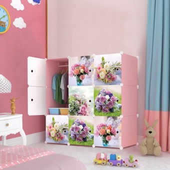 FLOWERY ROSES 9C DIY Rack Storage Cabinet Wardrobe With Almari Hanger (NF9P)