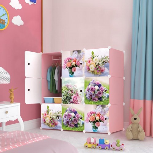FLOWERY ROSES 9C DIY Rack Storage Cabinet Wardrobe With Almari Hanger (NF9P)