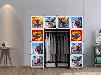 NEW SPIDERMAN BLACK 16C DIY Rack Storage Cabinet Wardrobe With Almari Hanger (NS16BK)