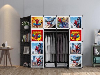 NEW SPIDERMAN BLACK CR 16C DIY Rack Storage Cabinet Wardrobe Corner Rack With Almari Hanger (NS1