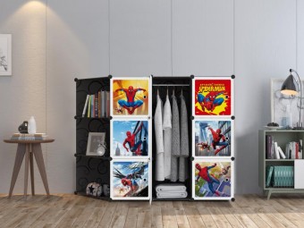 NEW SPIDERMAN BLACK CR 9C DIY Rack Storage Cabinet Wardrobe Corner Rack With Almari Hanger (NS9C