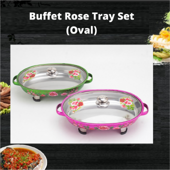 OVAL BUFFET FOOD TRAY SET BUNGA ROSE / BEKAS TRAY LAUK PAUK MAJLIS JAMUAN (DGN PEME