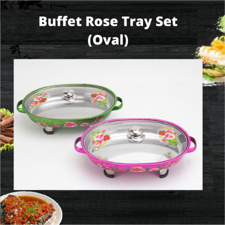 OVAL BUFFET FOOD TRAY SET BUNGA ROSE / BEKAS TRAY LAUK PAUK MAJLIS JAMUAN (DGN PEME
