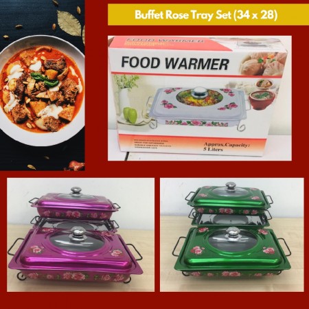 34X28 RECTANGLE BUFFET FOOD TRAY SET BUNGA ROSE / BEKAS TRAY LAUK PAUK MAJLIS JAMUAN