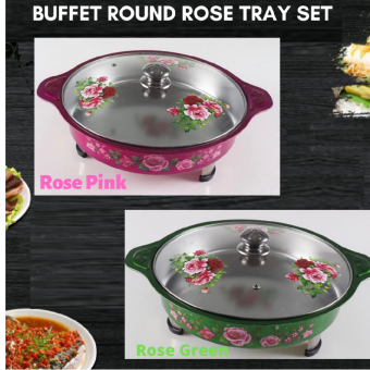 ROUND BUFFET FOOD TRAY SET BUNGA ROSE / BEKAS TRAY LAUK PAUK MAJLIS JAMUAN